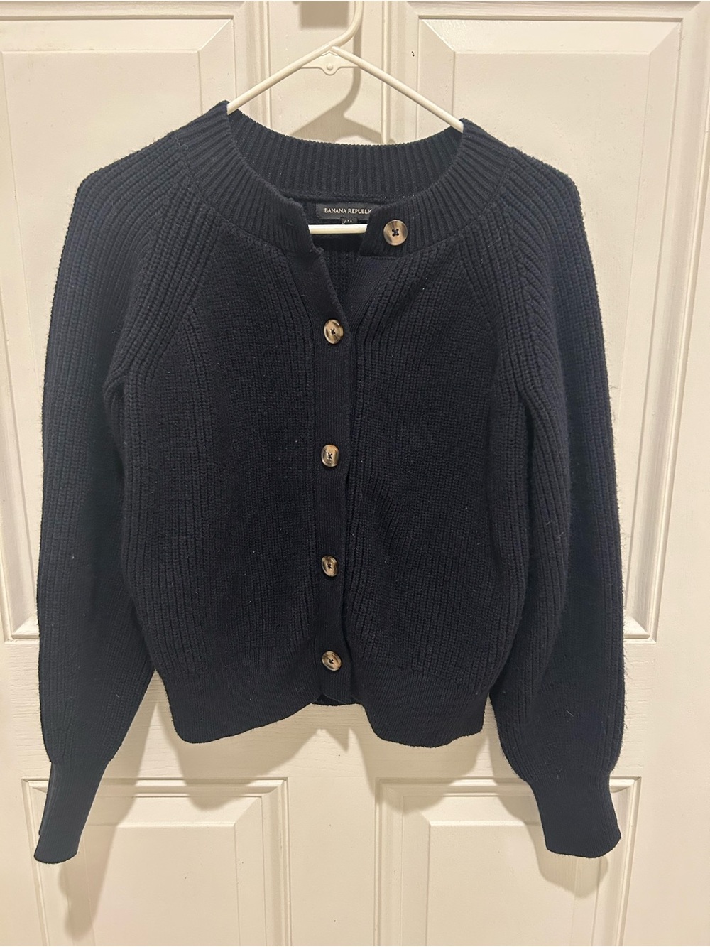 Banana Republic Black Rib-Knit Button Cardigan